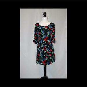 Banana Republic Factory shirtdress or tunic, Medium, Black with birds & flowers